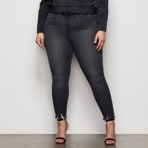 Good American Good Legs Crop Jeans High-Rise Raw Hem Organic Cotton NWT